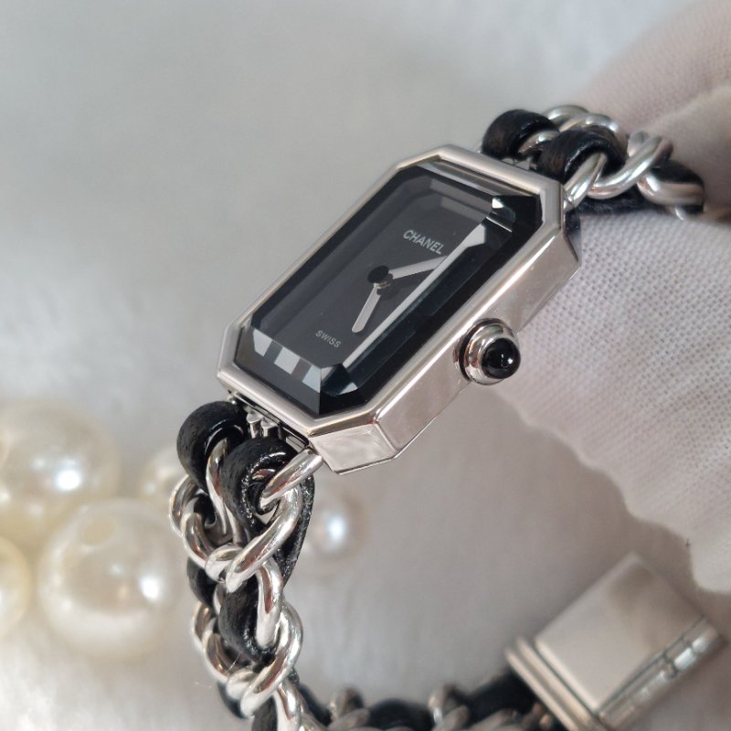 Chanel H0451 Vintage 🎀現品實拍 🎀首映錶 香奈兒黑/ 銀色 premiere手錶M尺寸~二手品-40