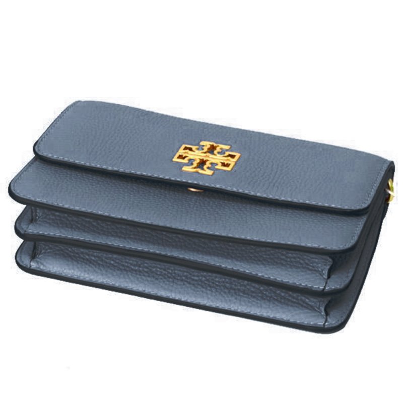 【TORY BURCH】雙T-LOGO翻蓋皮革斜背鍊包-霧藍色-1