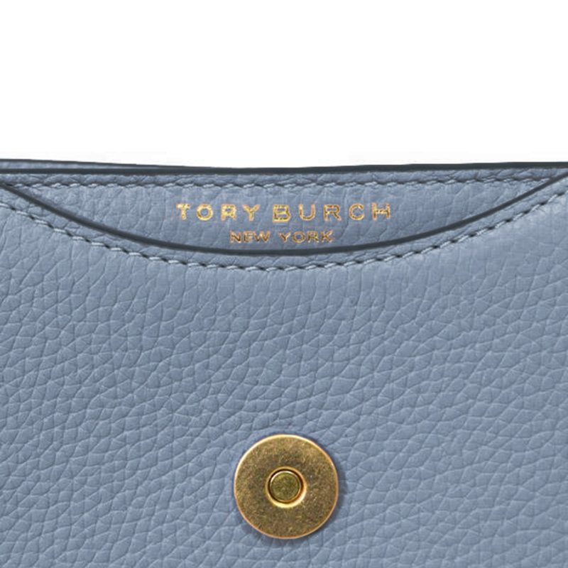 【TORY BURCH】雙T-LOGO翻蓋皮革斜背鍊包-霧藍色-2