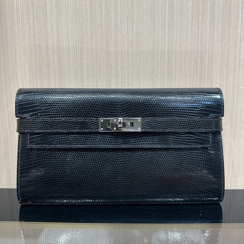 HERMES爱马仕 Kelly 银扣 蜥蜴皮長款錢包-0