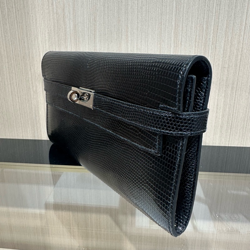 HERMES爱马仕 Kelly 银扣 蜥蜴皮長款錢包-2