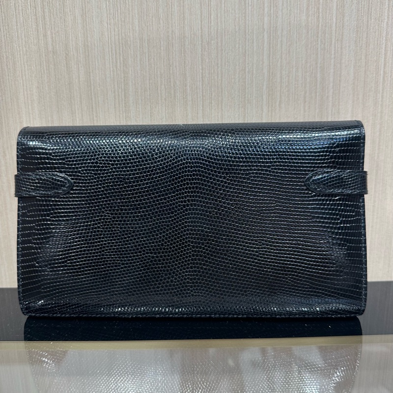 HERMES爱马仕 Kelly 银扣 蜥蜴皮長款錢包-3