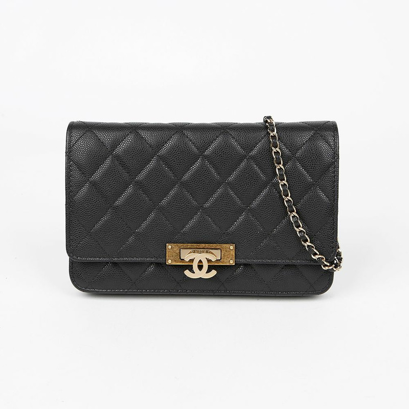 CHANEL Caviar Skin CC 標誌鏈條單肩斜背包 A80766-1