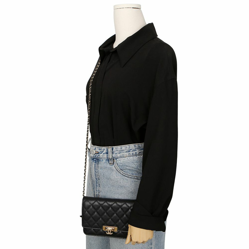 CHANEL Caviar Skin CC 標誌鏈條單肩斜背包 A80766-9