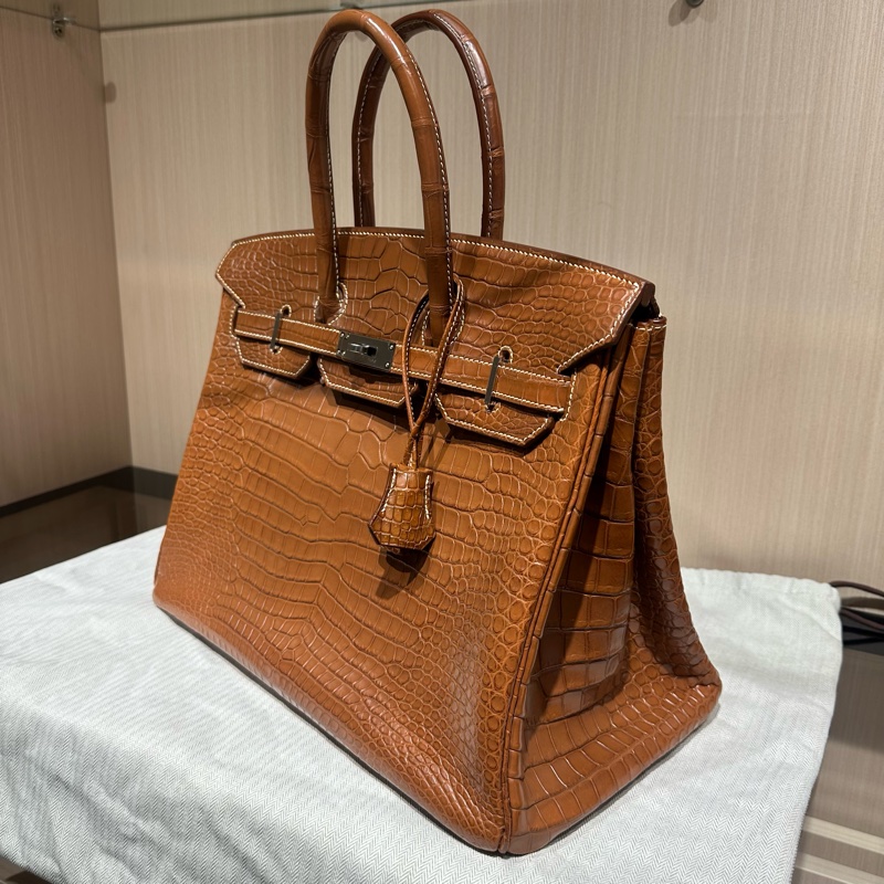HERMES爱马仕 Birkin35 银扣 雾面鳄鱼皮 手提包-2