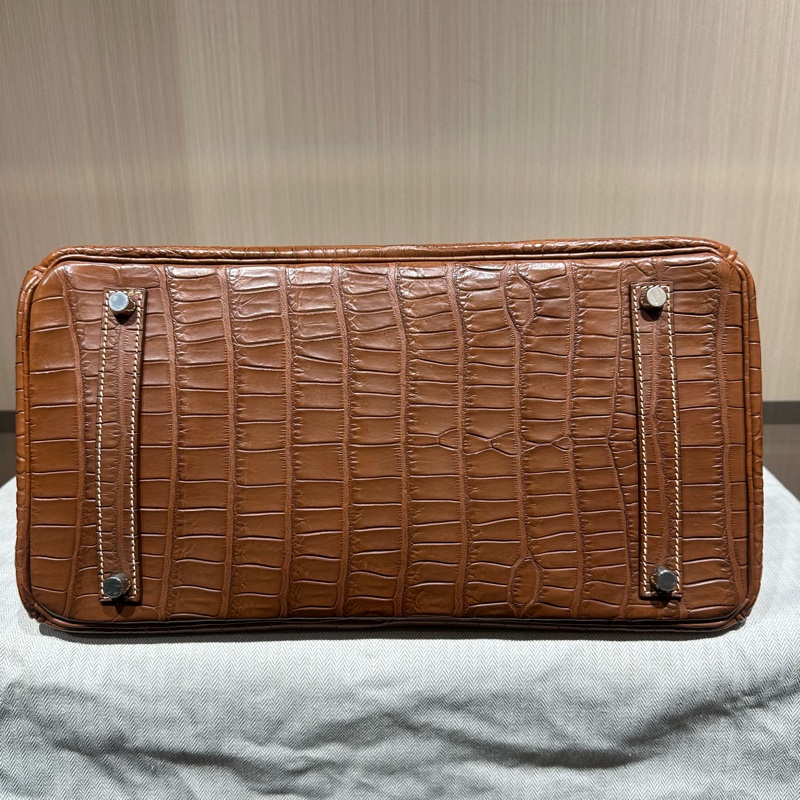 HERMES爱马仕 Birkin35 银扣 雾面鳄鱼皮 手提包-3