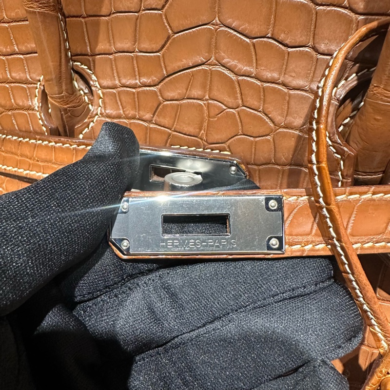 HERMES爱马仕 Birkin35 银扣 雾面鳄鱼皮 手提包-4