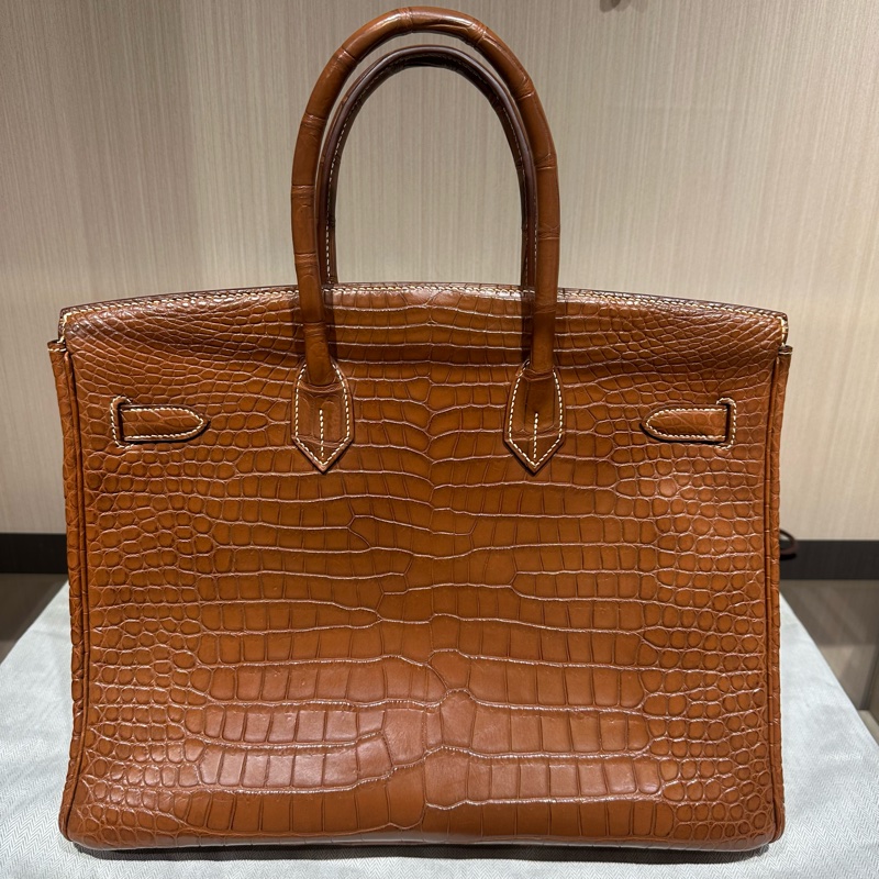 HERMES爱马仕 Birkin35 银扣 雾面鳄鱼皮 手提包-5