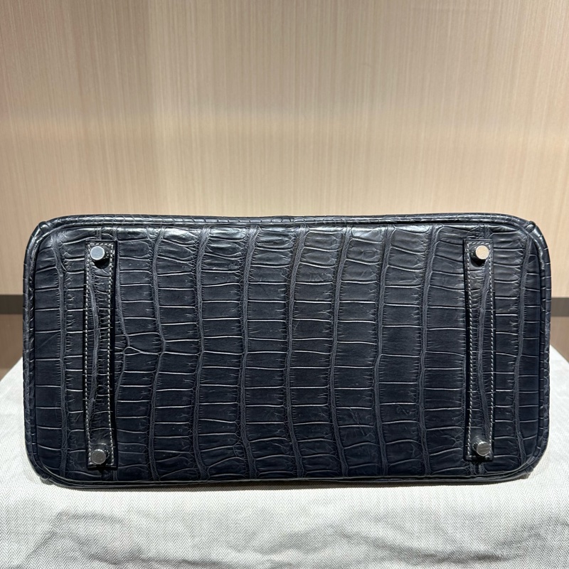 HERMES爱马仕 Birkin 35 雾面銀扣鳄鱼皮 铂金包手提包 石墨灰-3