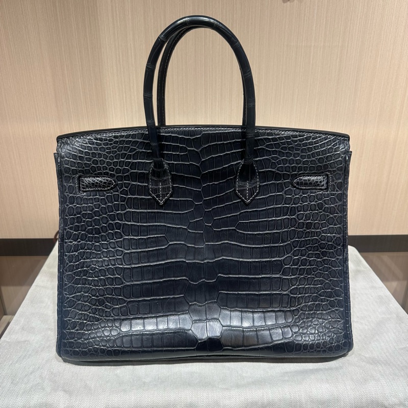 HERMES爱马仕 Birkin 35 雾面銀扣鳄鱼皮 铂金包手提包 石墨灰-5