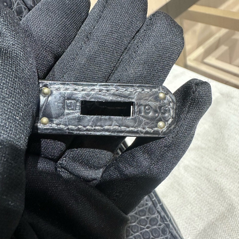 HERMES爱马仕 Birkin 35 雾面銀扣鳄鱼皮 铂金包手提包 石墨灰-8