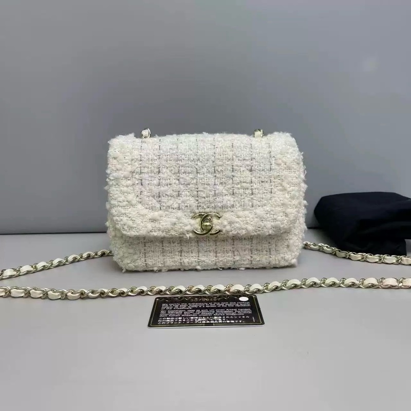 Chanel 香奈兒 針織CF 毛呢鏈條包 保卡款-0