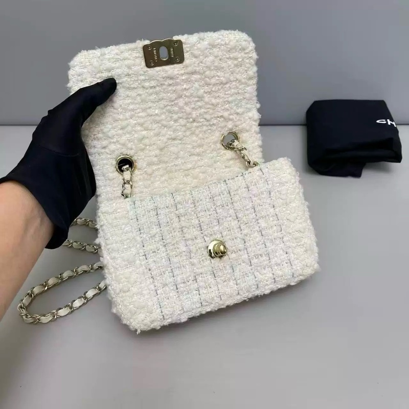 Chanel 香奈兒 針織CF 毛呢鏈條包 保卡款-3