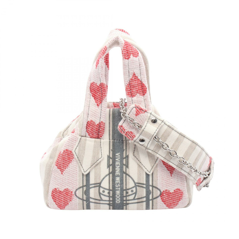 Vivienne Westwood ARCHIVE YASMINE MINI 手提包 S4703000B 帆布 白色 紅色 二手-0