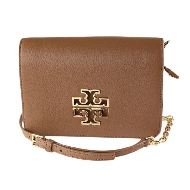 【TORY BURCH】雙T LOGO皮革手拿包-焦糖色-0