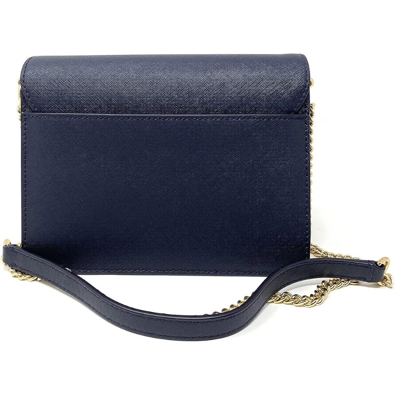 【TORY BURCH】雙TLOGO防刮皮革翻蓋斜背包-深藍色-1