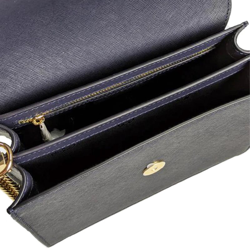 【TORY BURCH】雙TLOGO防刮皮革翻蓋斜背包-深藍色-3