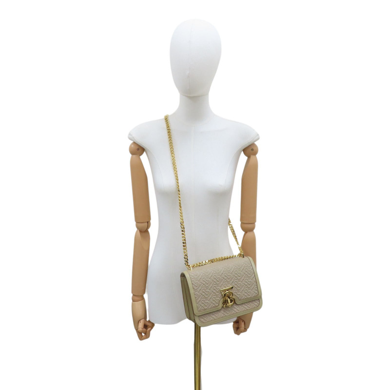 米色 皮革 TB 立體壓紋 鍊釦 肩背包 【フェンディ】-7