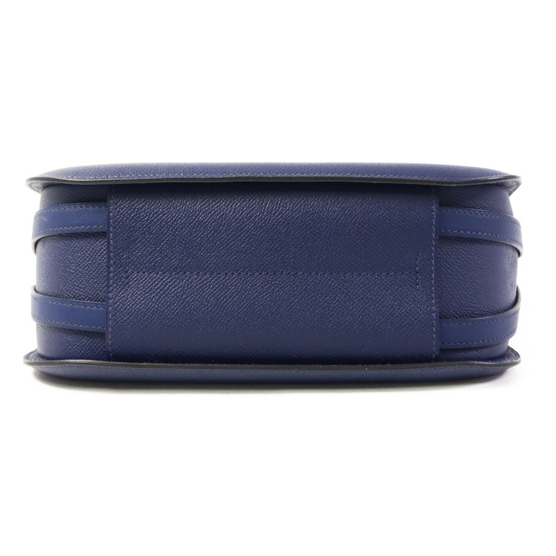 HERMES Epsom皮革/Swift皮革Harnais銀扣肩背袋Bleu Saphir-3