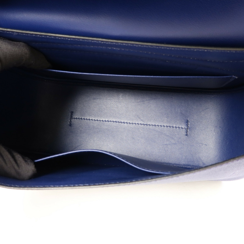 HERMES Epsom皮革/Swift皮革Harnais銀扣肩背袋Bleu Saphir-5