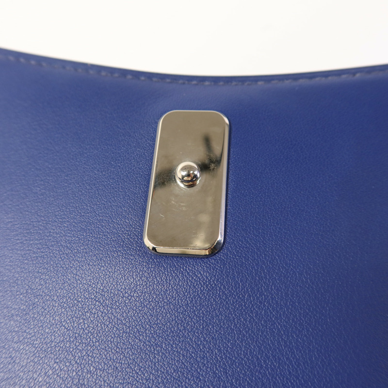 HERMES Epsom皮革/Swift皮革Harnais銀扣肩背袋Bleu Saphir-10