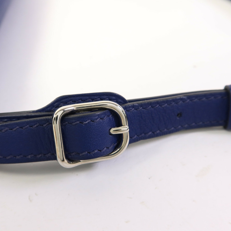 HERMES Epsom皮革/Swift皮革Harnais銀扣肩背袋Bleu Saphir-11