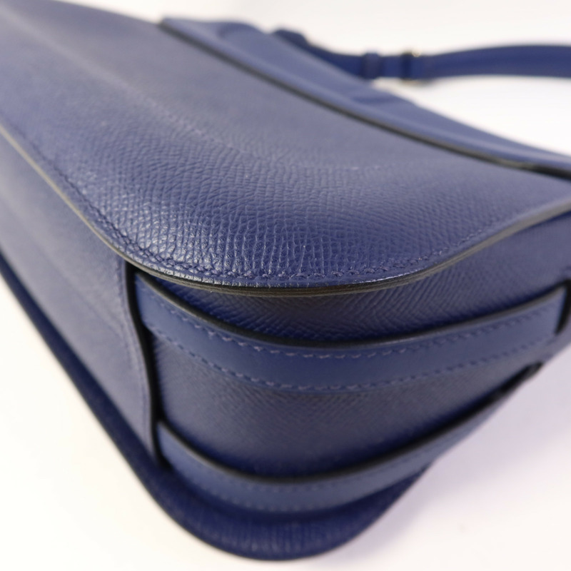 HERMES Epsom皮革/Swift皮革Harnais銀扣肩背袋Bleu Saphir-14