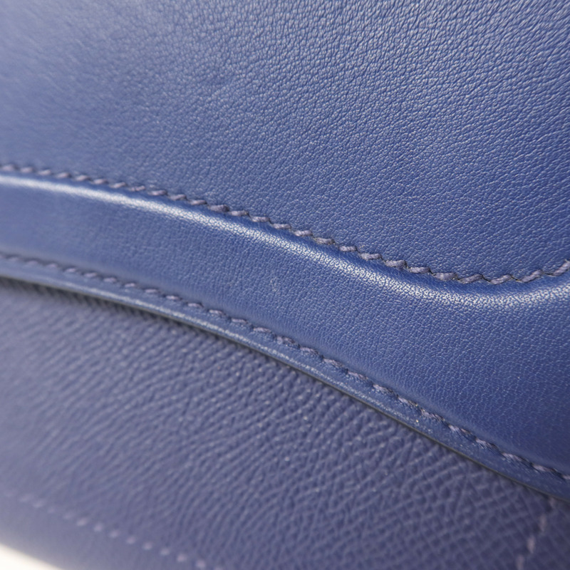 HERMES Epsom皮革/Swift皮革Harnais銀扣肩背袋Bleu Saphir-16