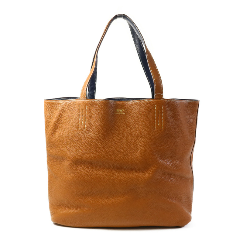 HERMES Clemence皮革Double Sens 35肩背袋/手挽袋Gold/Bleu Abysse-0