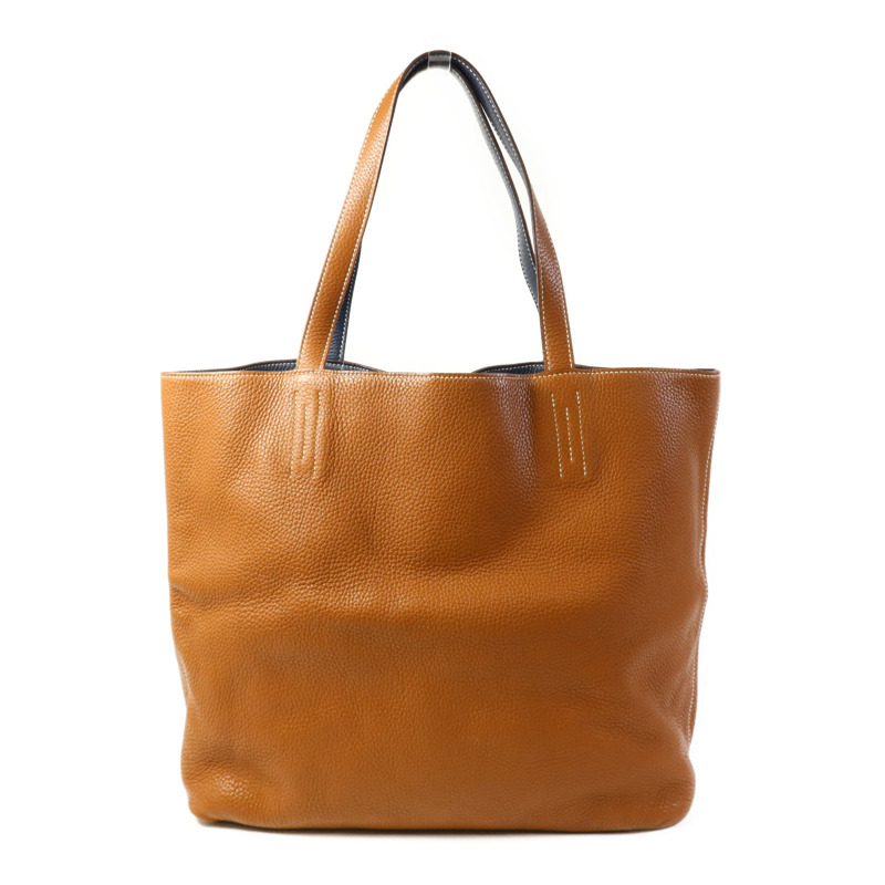 HERMES Clemence皮革Double Sens 35肩背袋/手挽袋Gold/Bleu Abysse-1