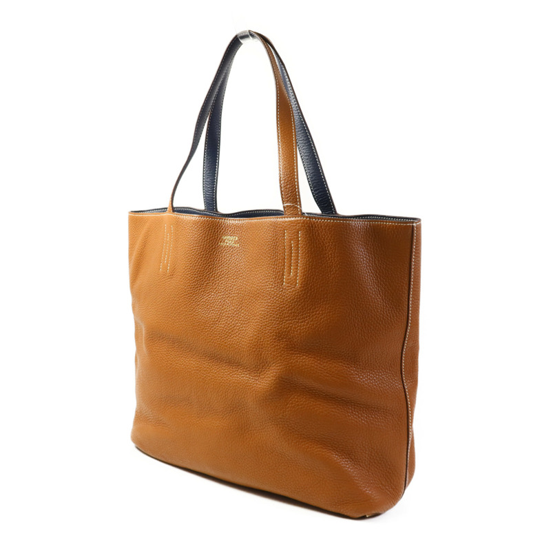 HERMES Clemence皮革Double Sens 35肩背袋/手挽袋Gold/Bleu Abysse-2