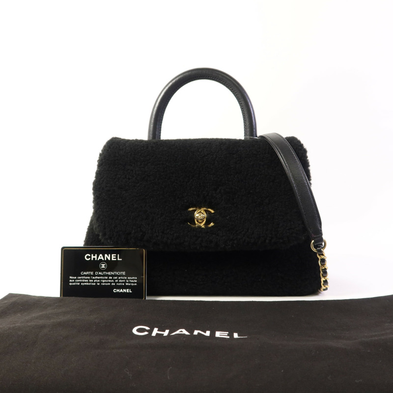 CHANEL Shearling Coco Handle金扣手挽肩背兩用袋-15