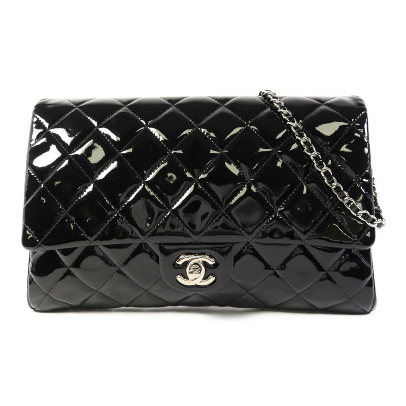 CHANEL 漆皮皮革Chain Shoulder Bag銀扣鏈帶肩背袋-0