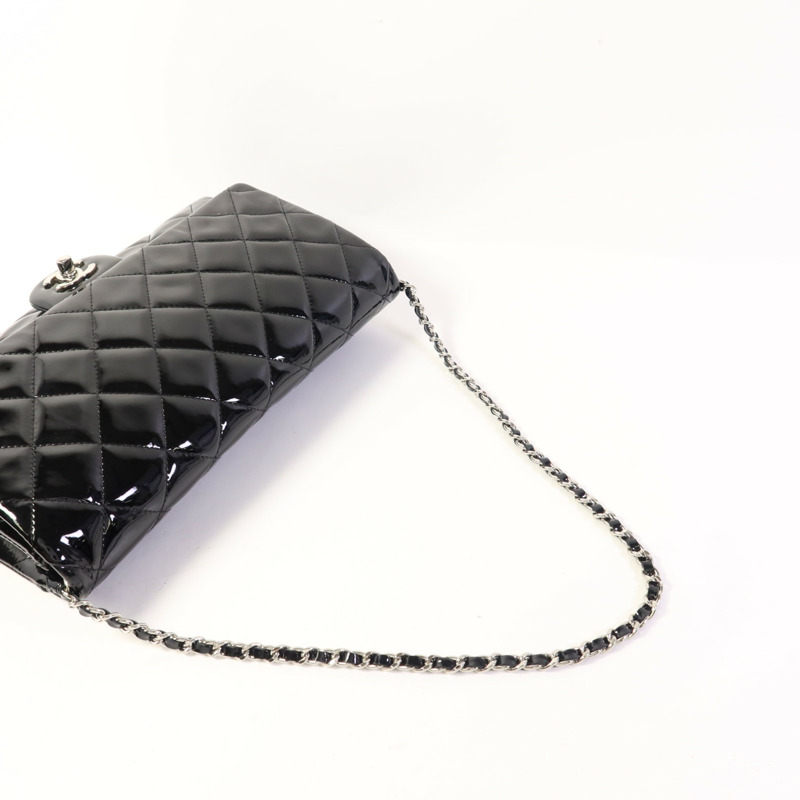 CHANEL 漆皮皮革Chain Shoulder Bag銀扣鏈帶肩背袋-4