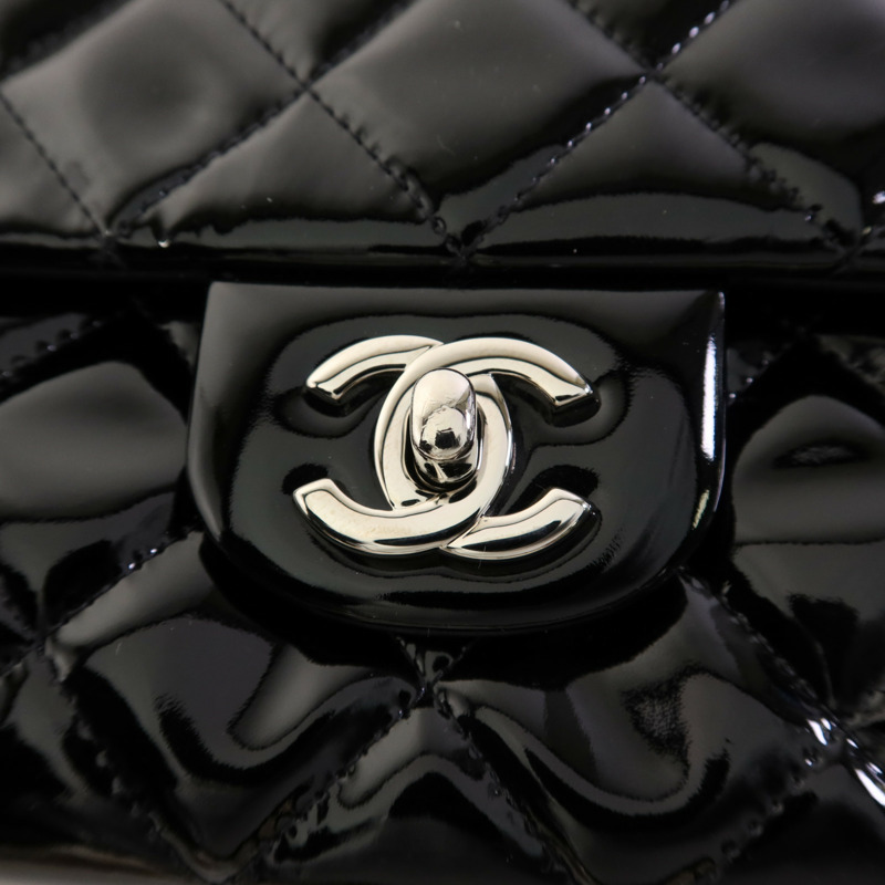 CHANEL 漆皮皮革Chain Shoulder Bag銀扣鏈帶肩背袋-8