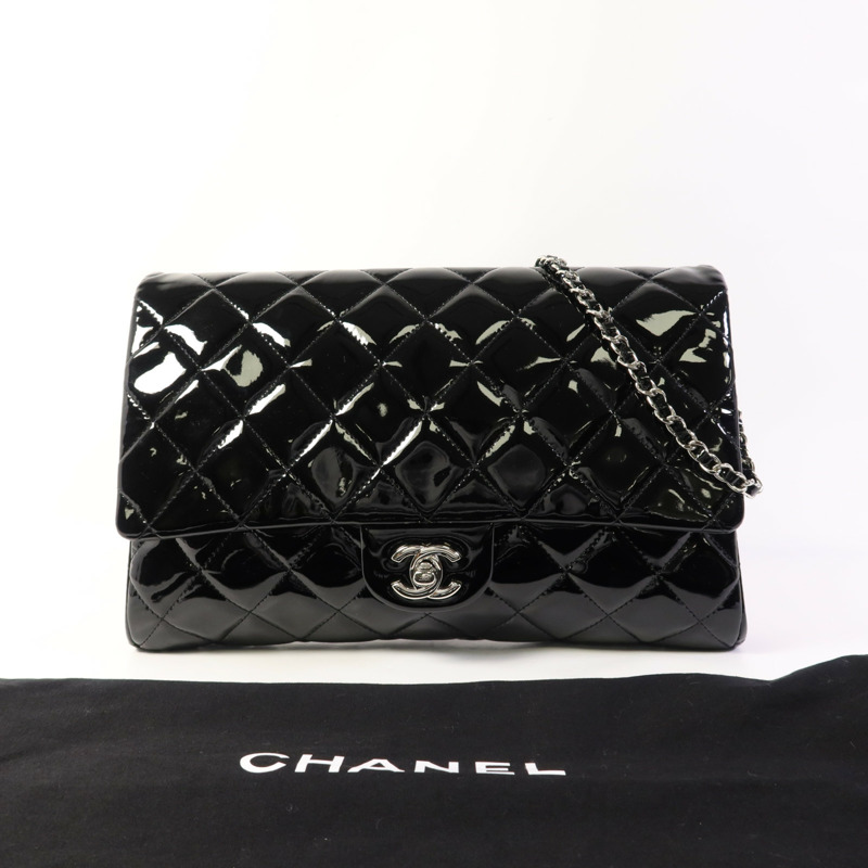 CHANEL 漆皮皮革Chain Shoulder Bag銀扣鏈帶肩背袋-14
