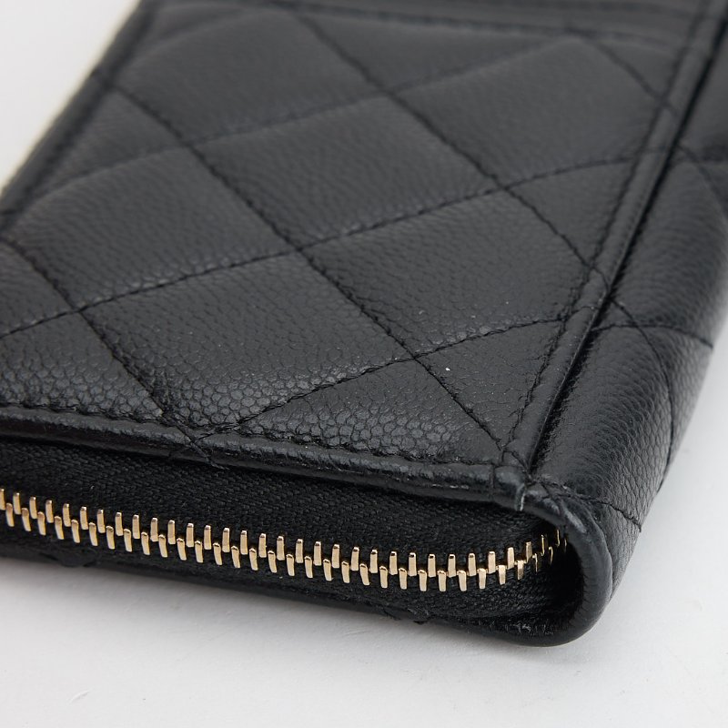 二手Chanel L拉鍊零錢卡包/黑金牛-5