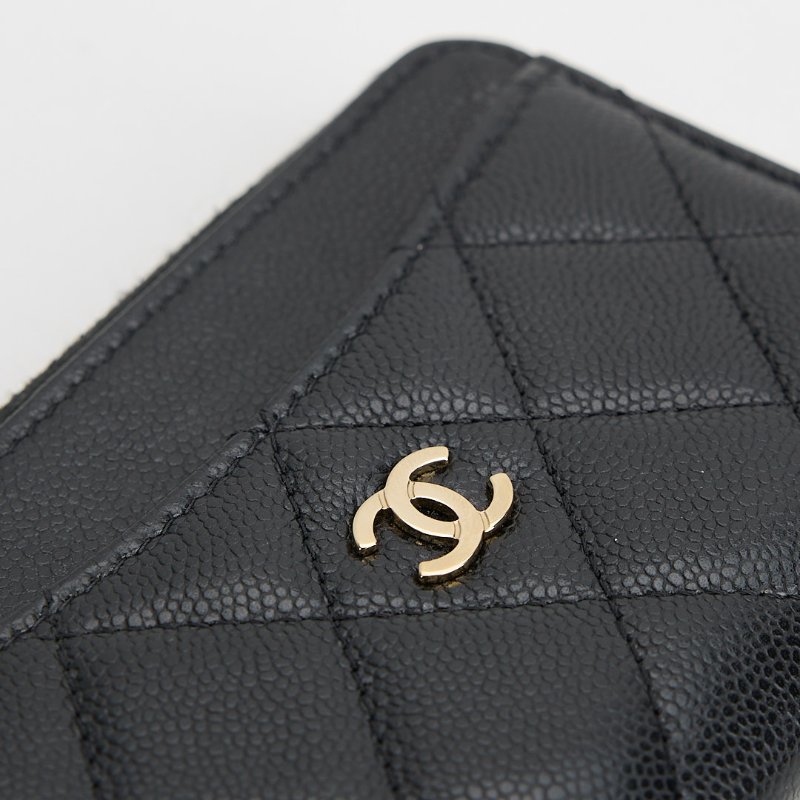 二手Chanel L拉鍊零錢卡包/黑金牛-9
