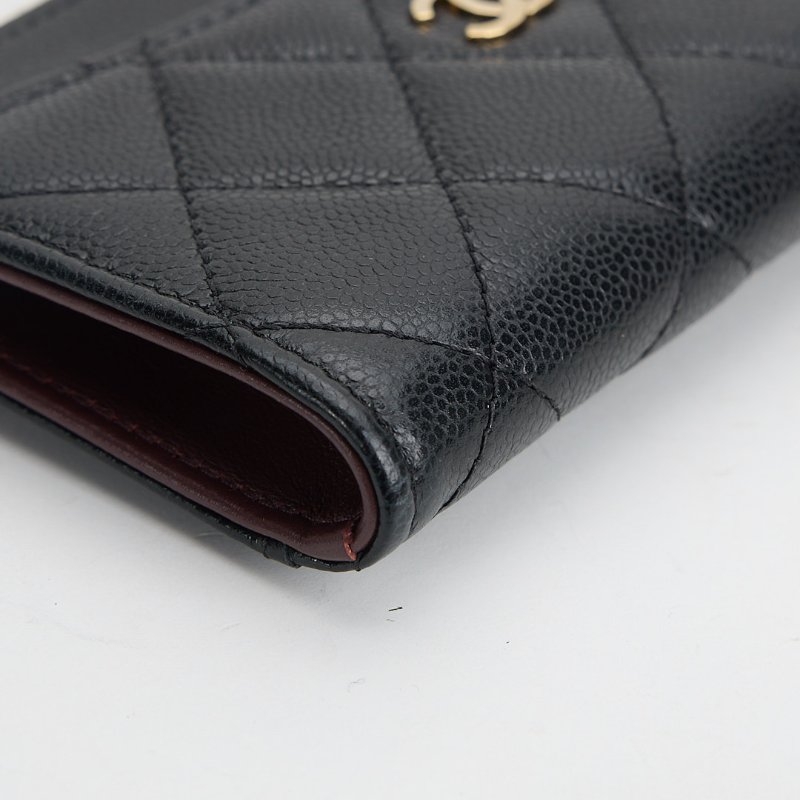 二手Chanel L拉鍊零錢卡包/黑金牛-10