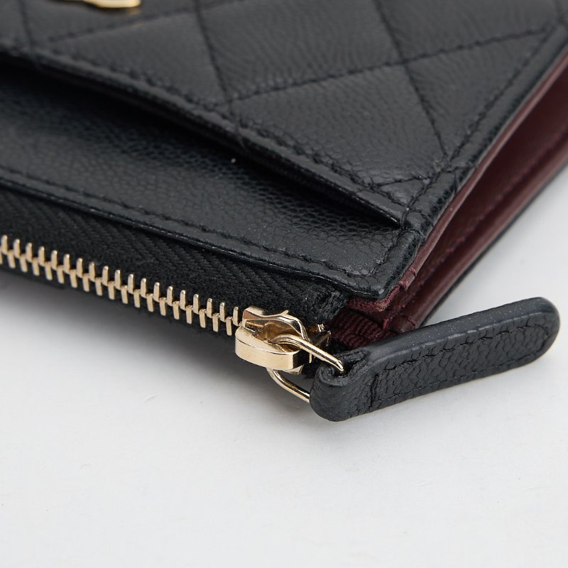 二手Chanel L拉鍊零錢卡包/黑金牛-11