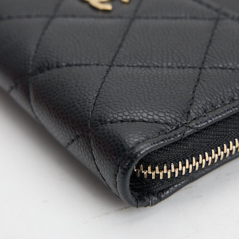 二手Chanel L拉鍊零錢卡包/黑金牛-12