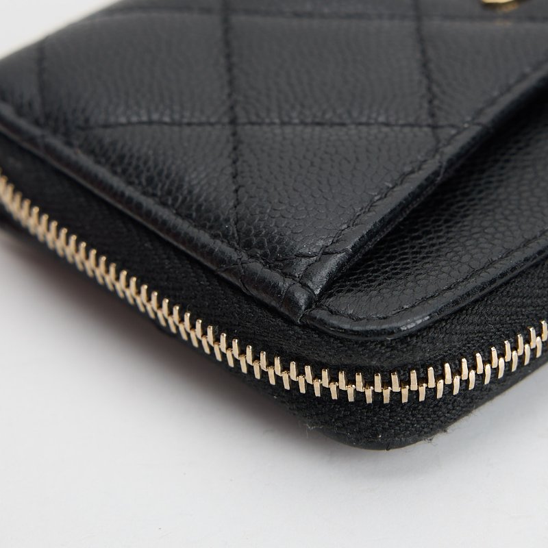 二手Chanel L拉鍊零錢卡包/黑金牛-13