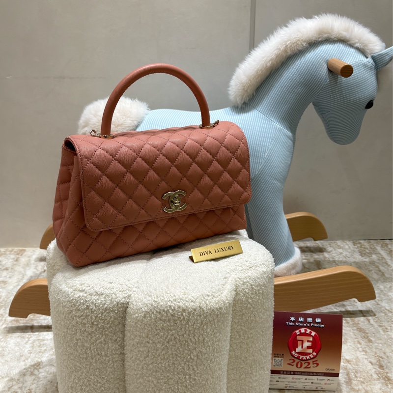 Chanel Coco Handle 經典款荔枝皮 櫻花粉🌸-0