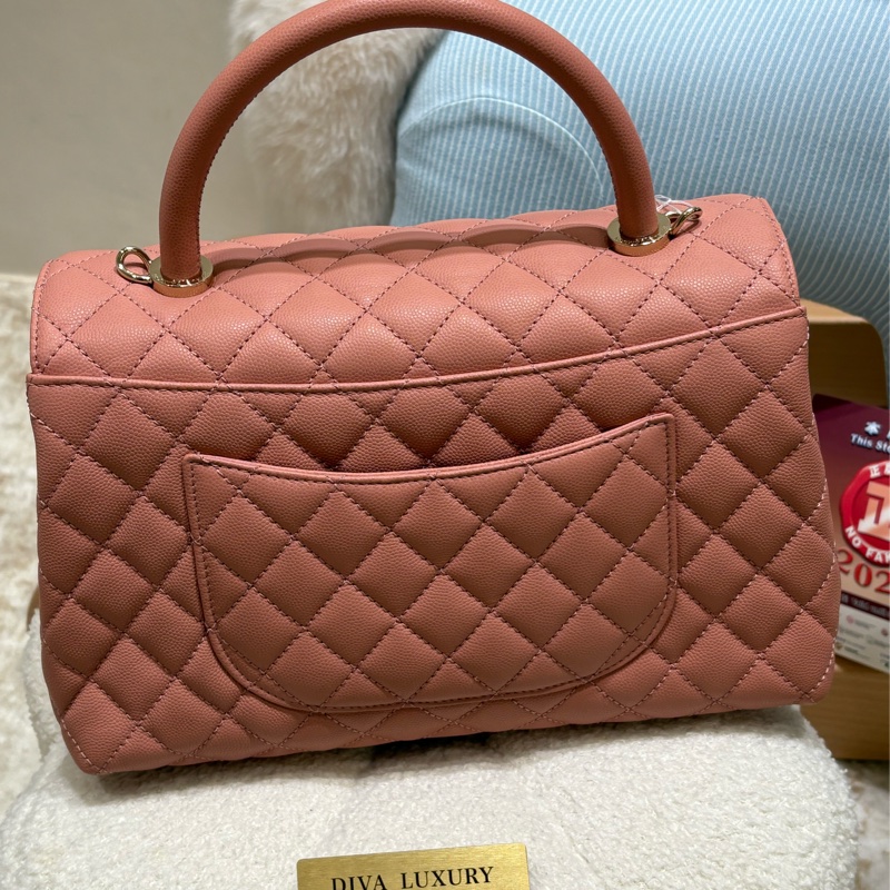 Chanel Coco Handle 經典款荔枝皮 櫻花粉🌸-3