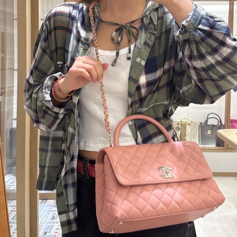 Chanel Coco Handle 經典款荔枝皮 櫻花粉🌸-5