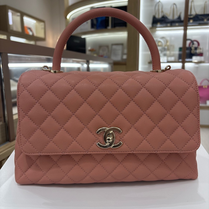 Chanel Coco Handle 經典款荔枝皮 櫻花粉🌸-7