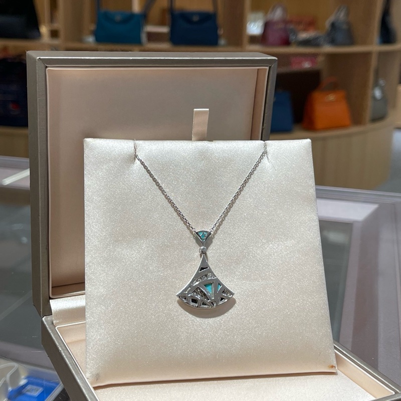 宝格丽/Bvlgari白金钻石黑玛瑙绿松石大号扇子项链-1