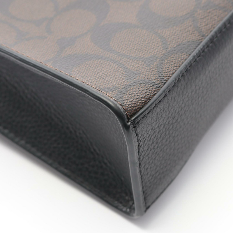 COACH 迷你 Pepper Signature 手提包 C7228 帆布皮革棕色黑色二手女款-4