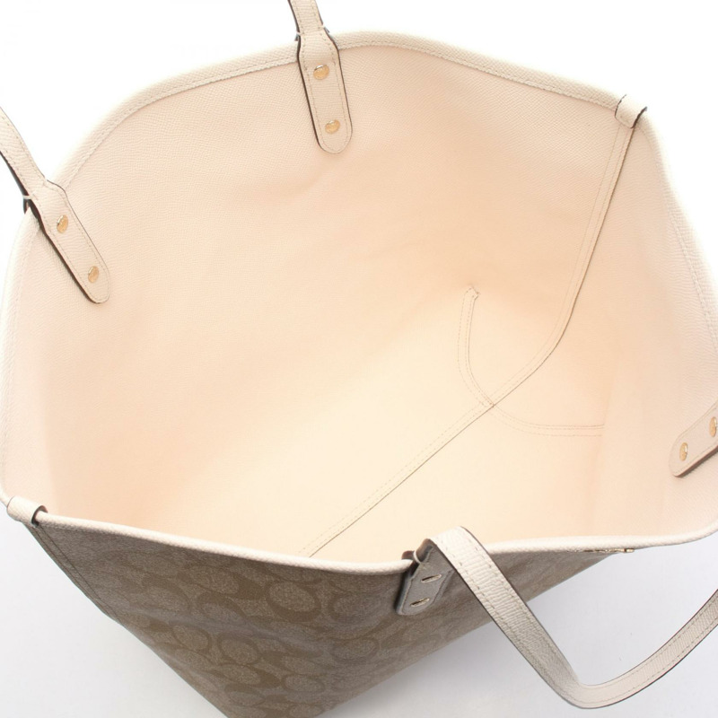 COACH Signature City 手提包 F36658 帆布皮革米白色二手女款-2