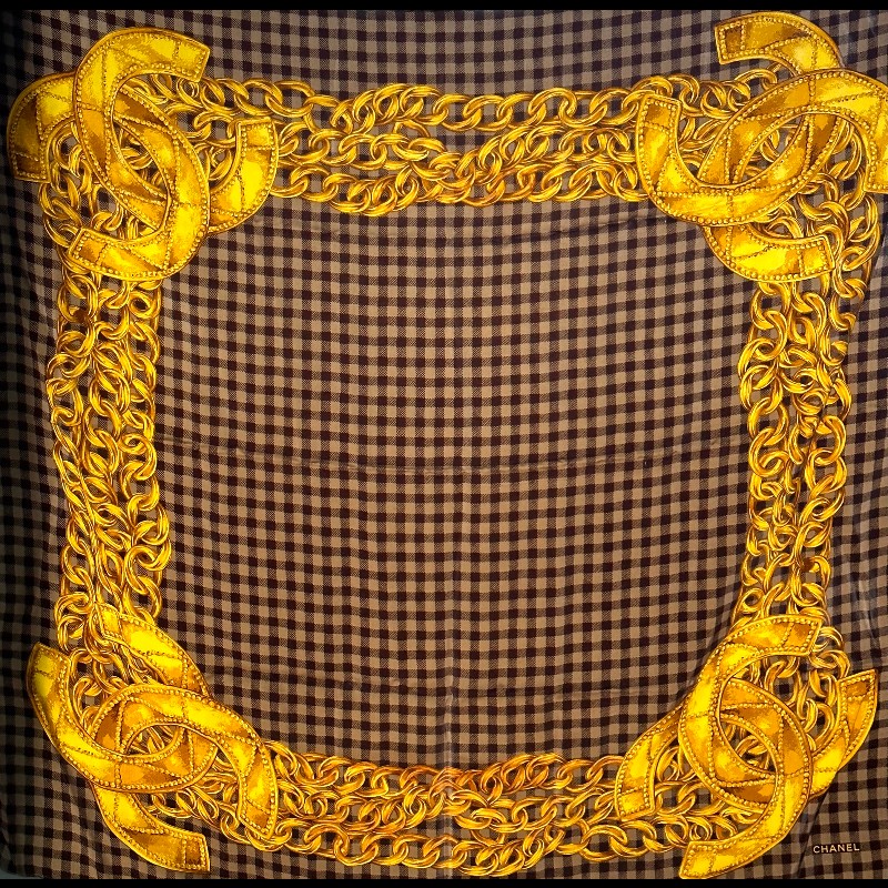 chanel鍊條logo羊絨絲綢披肩圍巾-6